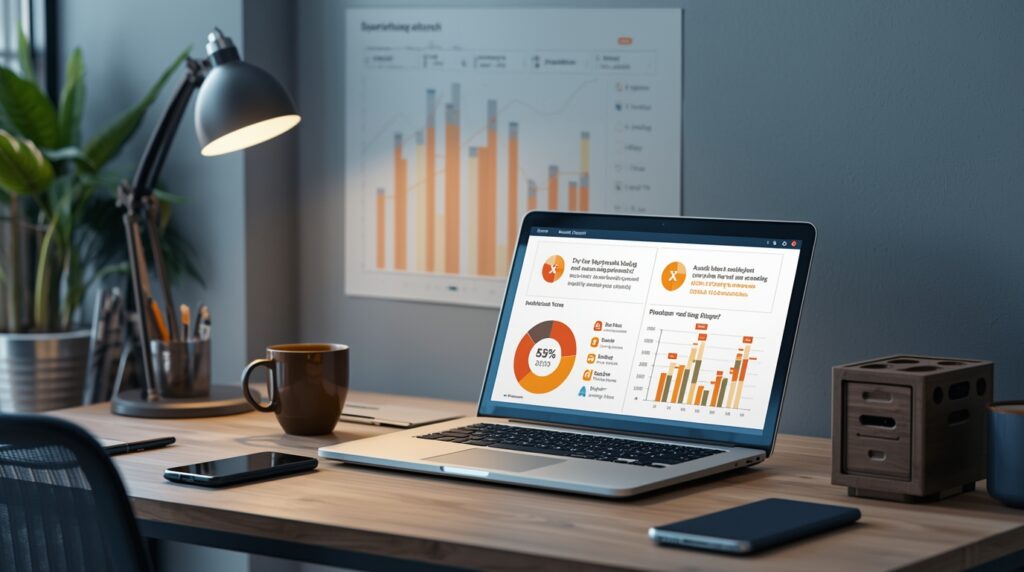 🤯 **Fixkosten senken mit KI: Wie du 2025 Tausende sparst, während deine Nachbarn noch Excel-Tabellen pflegen** 3 Lucid Origin Ein moderner Schreibtisch mit Laptop auf dem eine 2